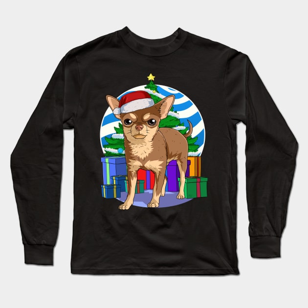 Chihuahua Dog Cute Santa Christmas Gift Long Sleeve T-Shirt by Noseking